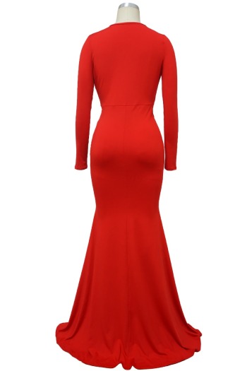 Autumn new stylish solid color deep V slit plus size 4-colors stretch pleated sexy maxi dress
