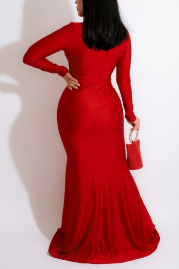 Autumn new stylish solid color deep V slit plus size 4-colors stretch pleated sexy maxi dress