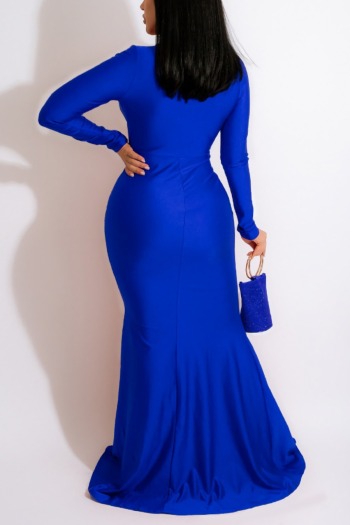 Autumn new stylish solid color deep V slit plus size 4-colors stretch pleated sexy maxi dress