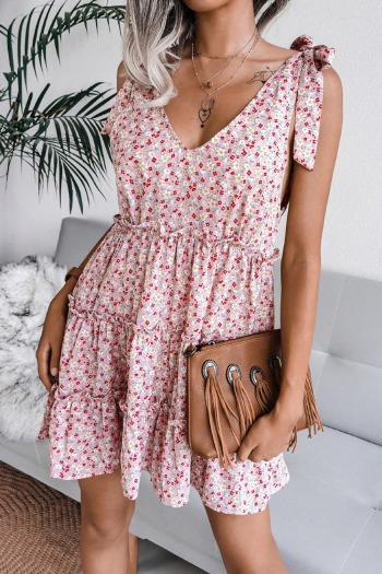 summer new stylish simple inelastic lace-up v-neck casual mini dress