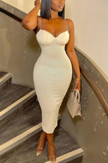 Spring & summer solid color stretch low-cut sexy bodycon midi dress