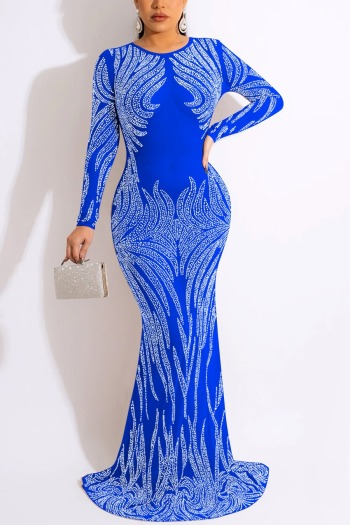 Spring new stylish rhinestone mesh see-through zip-up stretch plus size sexy maxi dress