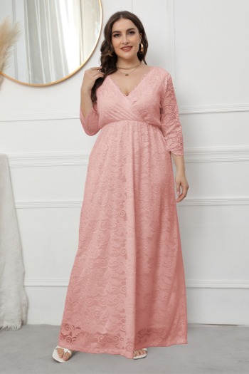 XL-5XL plus size spring new stylish solid color lace patchwork micro-elastic v-neck sexy maxi dress
