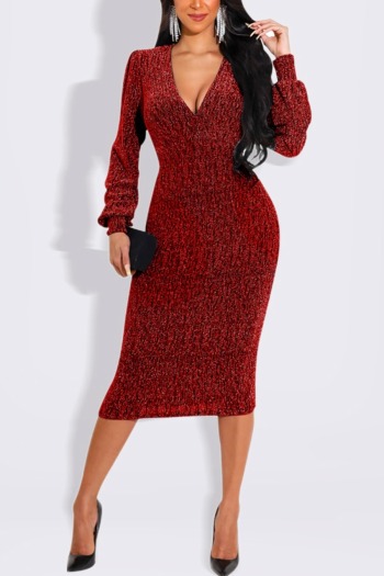 spring new stylish simple solid color 4 colors plus size v-neck stretch slim sexy midi dress