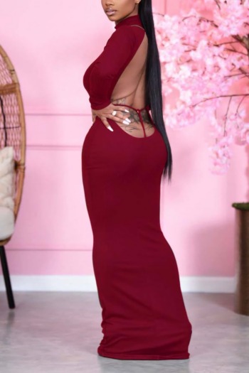spring solid color stretch backless sexy maxi dress