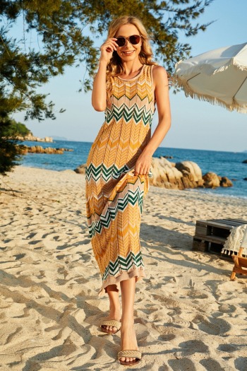 summer new vacation stye three colors knitted stretch stylish beach midi dress