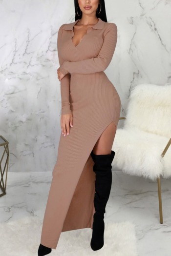 spring new stylish simple 5 colors solid color high slit stretch slim sexy maxi dress