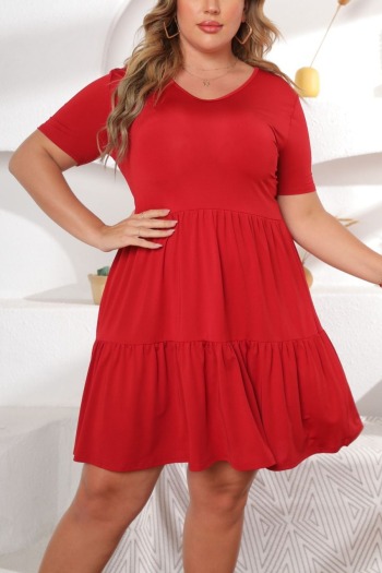 xl-4xl plus size summer new stylish solid color stretch pleated loose casual mini dress