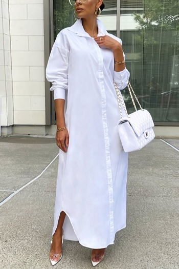 spring new plus size solid color inelastic stylish casual maxi shirtdress