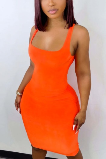 summer solid color orange stretch stylish minimalist mini dress