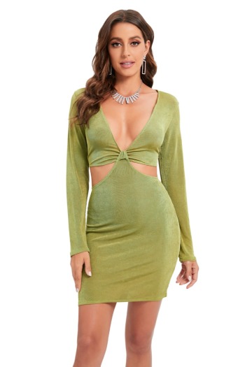 spring new solid color stretch deep v hollow sexy bodycon mini dress