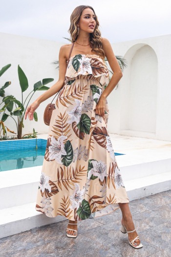summer new stylish simple multicolor batch printing inelastic strapless loose casual maxi dress
