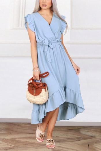 summer new plus size 6 colors inelastic ruffle sleeveless irregular casual midi dress(with belt)