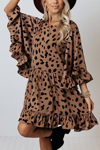 summer new stylish leopard batch printing inelastic loose plus size bat sleeve casual mini dress