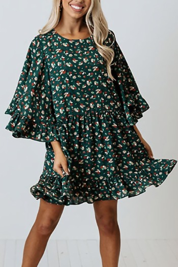 summer new stylish floral batch printing inelastic loose plus size bat sleeve casual mini dress