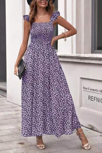 summer new stylish simple 5 colors floral batch printing micro-elastic loose plus size sleeveless casual maxi dress