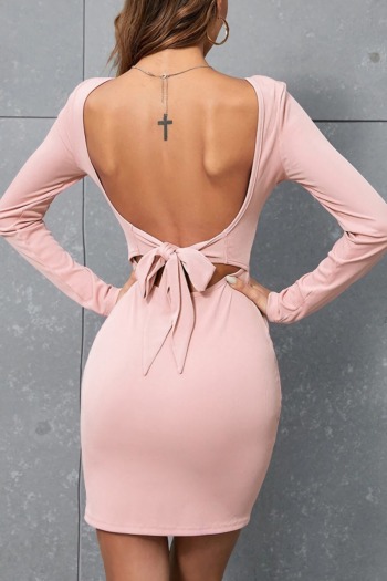 xs-l spring new stylish simple solid color stretch slim hollow backless sexy mini dress