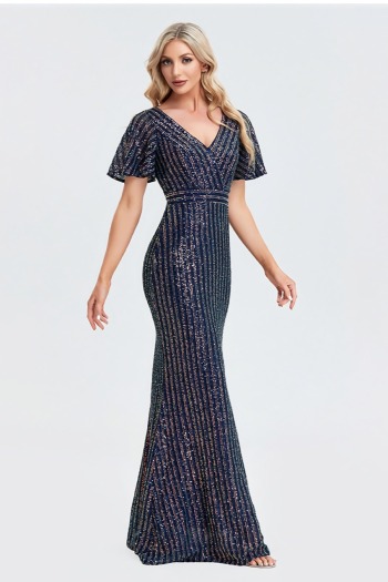 new stylish simple sequins stretch slim plus size v-neck elegant maxi evening dress
