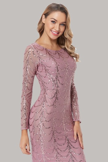 New stylish simple sequins stretch zip-up mesh patchwork see-through long sleeve plus size elegant maxi evening dress(with lining)