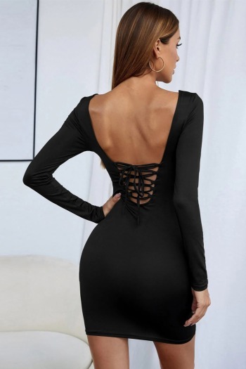 xs-l spring new stylish simple solid color stretch slim hollow backless lace-up sexy mini dress