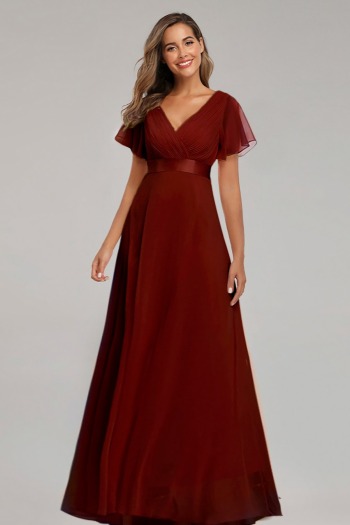 new stylish simple 6 colors solid color chiffon inelastic plus size zip-up elegant maxi evening dress(with lining)