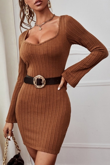 xs-l spring new stylish solid color stretch long sleeves split bodycon sexy mini dress(without belt)