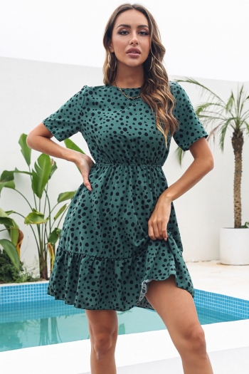 summer new stylish 3 colors inelastic leopard dot batch printing button casual mini dress