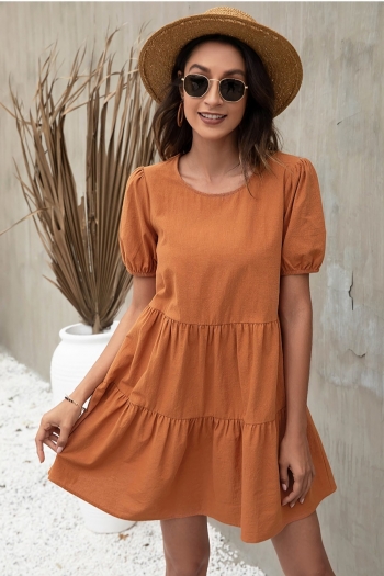 s-2xl plus size summer new 3 colors puffed short sleeves loose casual mini dress