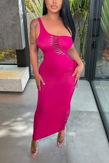 plus size summer sexy three colors micro-elastic one shoulder ripped design drawstring tight maxi dress