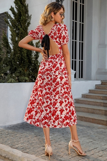 s-2xl plus size summer new stylish inelastic floral batch printing hollow lace-up backless sexy midi dress