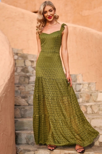 summer new stylish solid color micro elastic sleeveless frill crimped back zip-up sling elegant maxi dress