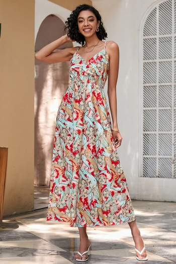 s-2xl plus size summer new stylish inelastic batch printing sling backless casual midi dress