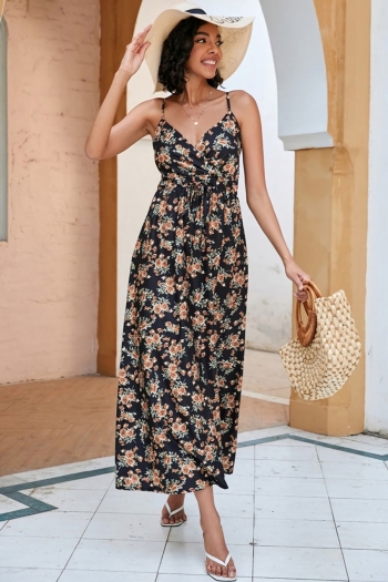 s-2xl plus size summer new stylish floral batch printing inelastic sling backless casual midi dress