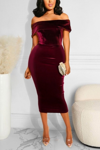 s-2xl summer new stylish four colors one-shoulder inelastic slim solid color velvet sexy midi dress