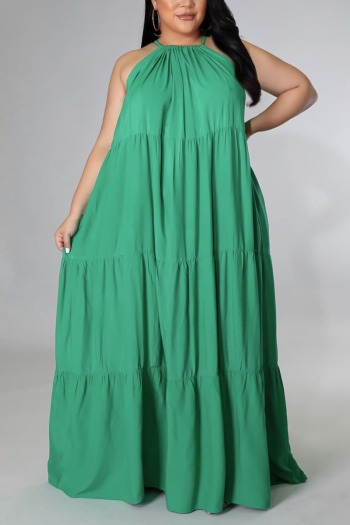 l-4xl summer new plus size 5 colors solid color inelastic lace-up loose floor length stylish casual maxi dress (without belt)