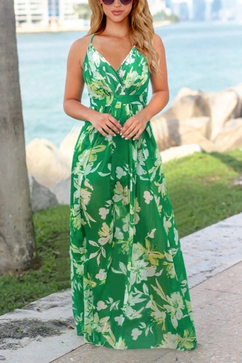 s-2xl summer new two colors plus size flower batch printing stretch backless adjustable straps stylish tropical vacation style maxi dress
