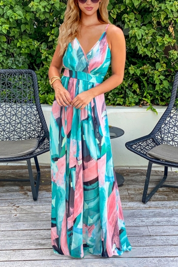 S-2XL summer new two colors plus size tie-dye stretch backless adjustable straps stylish tropical vacation style maxi dress