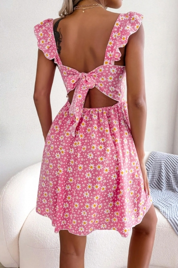 summer new stylish 3 colors inelastic daisy batch printing square neckline ruffle sexy mini dress