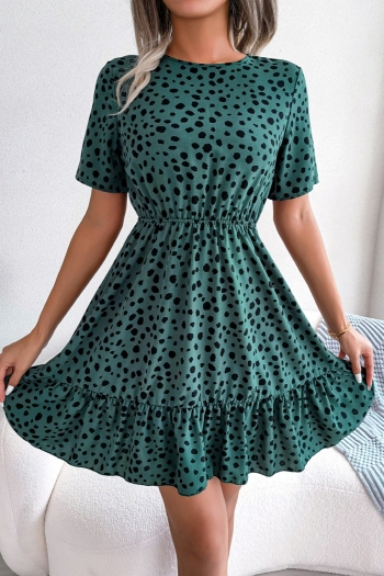 summer new stylish 3 colors inelastic polka dot printing ruffle short sleeves button loose casual mini dress