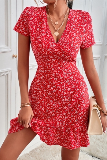 s-2xl summer new plus size 3 colors floral printing micro-elastic v-neck casual vacation style mini dress