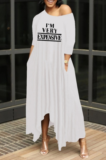S-2XL plus size summer new 7 colors letter printing stretch pocket loose casual maxi dress