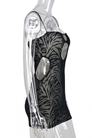 Summer new stylish stretch zebra printing hollow sling backless slim sexy mini dress