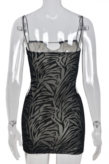 Summer new stylish stretch zebra printing hollow sling backless slim sexy mini dress