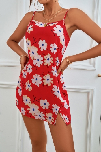 Summer new two colors flower batch printing micro-elastic backless adjustable straps stylish mini dress