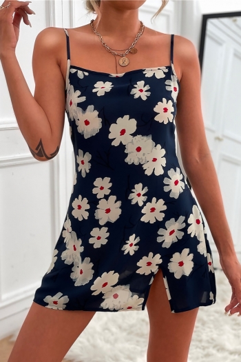 Summer new two colors flower batch printing micro-elastic backless adjustable straps stylish mini dress