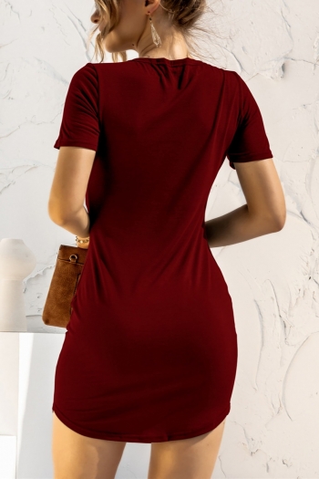 Summer new  5 colors solid color stretch short sleeve crew neck slim stylish mini dress