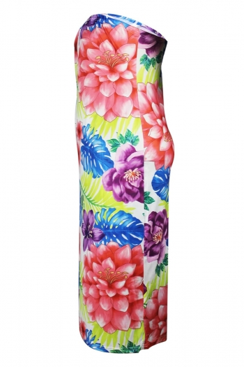 L-4XL plus size summer new stylish stretch flower & leaf batch printing tube design slim sexy maxi dress