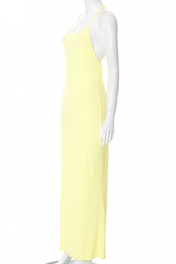 Summer new stylish solid color hollow backless sling sexy maxi dress