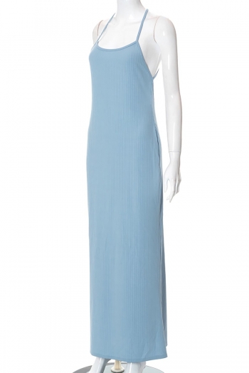 Summer new stylish solid color hollow backless sling sexy maxi dress