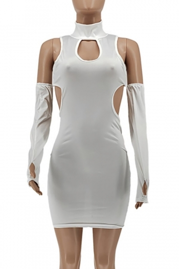 S-2XL plus size summer new stylish stretch solid color hollow backless slim sexy mini dress(with one pair of sleeves)